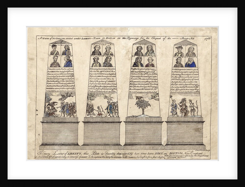 Etching of obelisk erected on Boston Common by Paul Revere