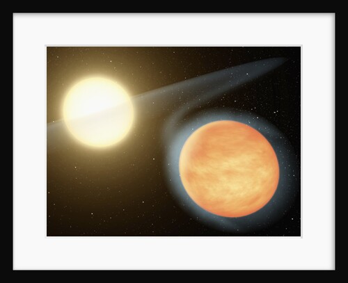 Artist's conception of the searing-hot gas planet WASP-12b (orange orb) and its star by Anonymous