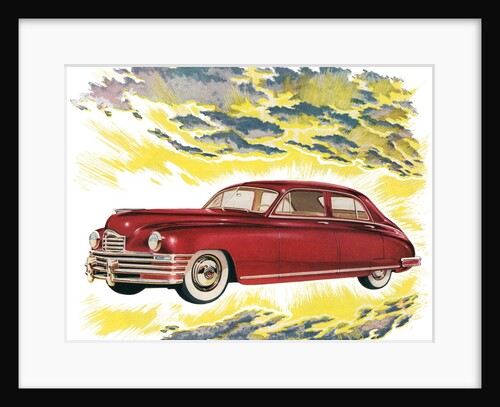 New Red 1940s Car in the Clouds. by Anonymous
