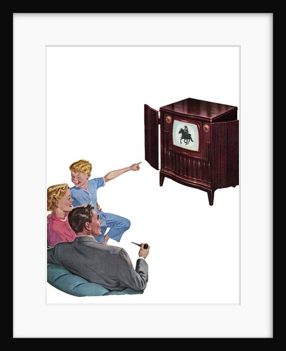 1950s American Nuclear Family Watching a Western of Television. by Anonymous