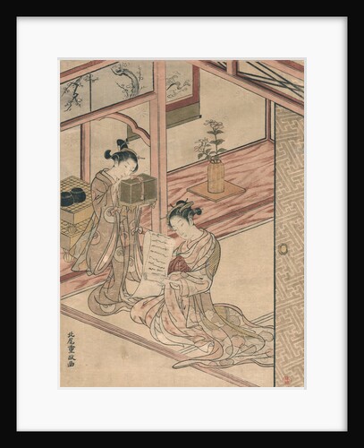 Courtesan and Kamuro in a parlour by Kitao Shigemasa