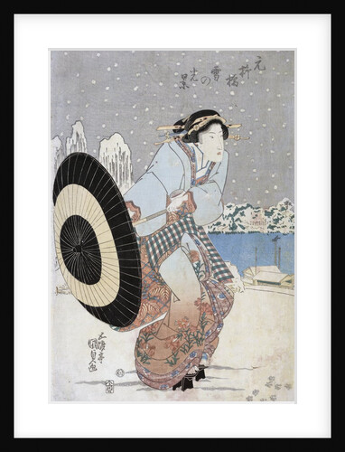 Night snow scene at Motonoyanagi Bridge by Utagawa Toyokuni