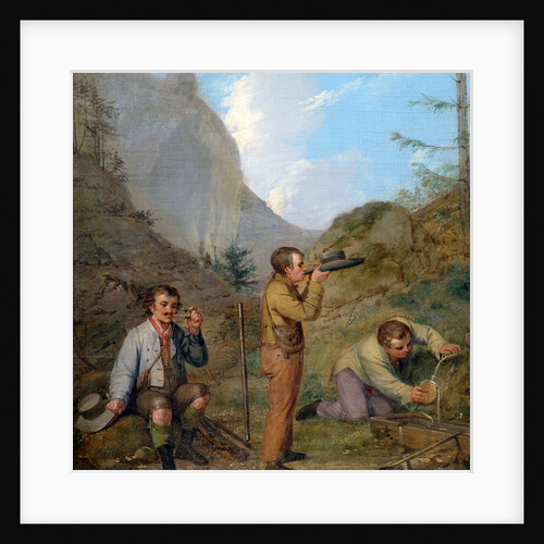 Austrian Hikers Resting and Gathering Spring Water in the Purgstall Mountains by Rudolf Swoboda the Younger