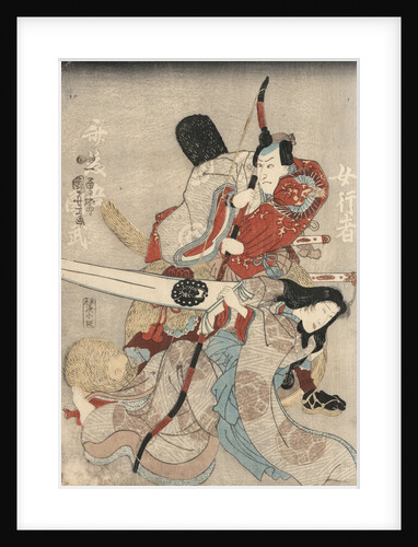 Two actors in the roles of Saitogo Kunitake and a female Buddhist devotee by Anonymous