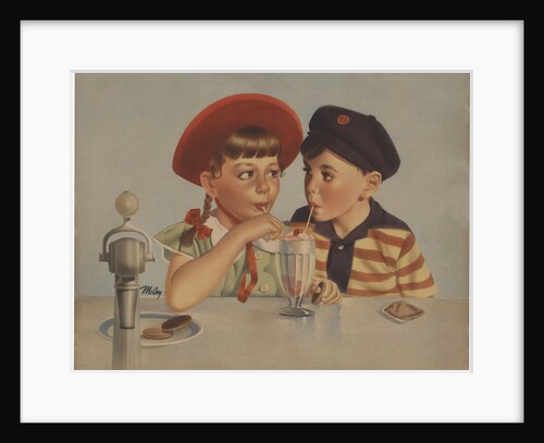 Boy and girl sharing ice cream soda by Anonymous