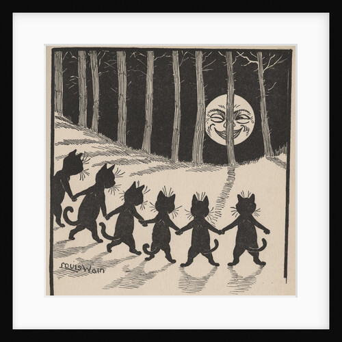 Line of cats in moonlight by Louis Wain