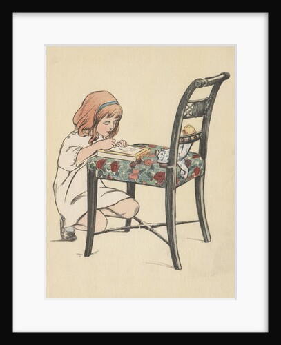 Little girl writing on chair by Anonymous