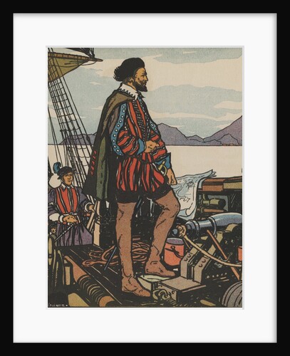 Sir Francis Drake standing on ship by Anonymous