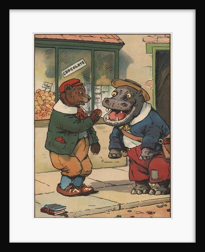 Bear feeding apple to hippo by Anonymous