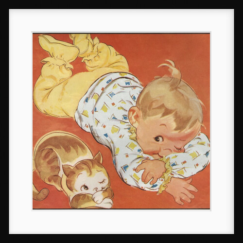 Baby and cat smiling at one another by Anonymous