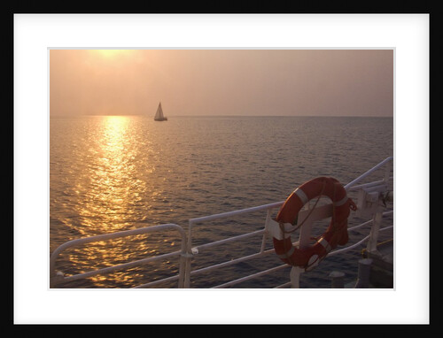 Sunset above sea seen from ferry boat, Salina, Sicily, Italy by Anonymous