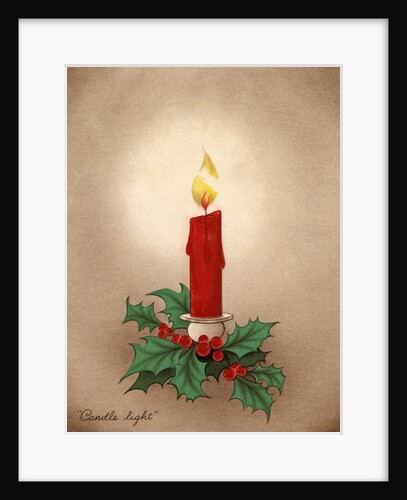 Vintage Illustration of Christmas Candle with Holly by Anonymous