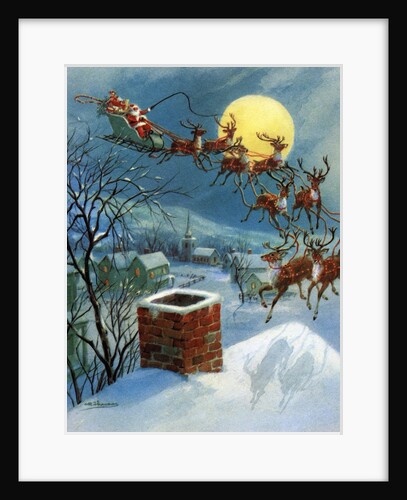 Vintage Illustration of Santa Claus and His Sleigh by Anonymous