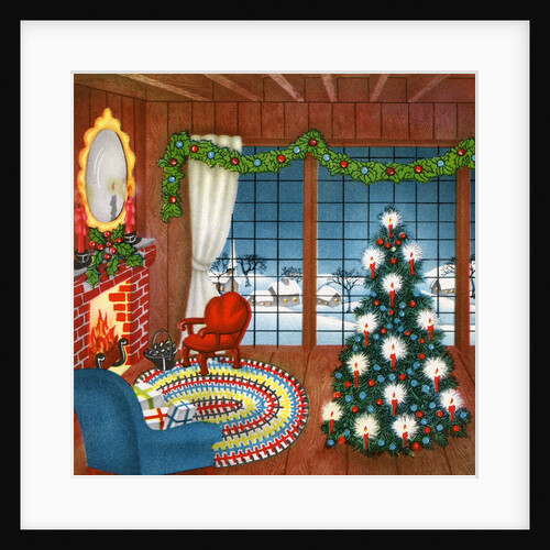 Vintage Illustration of Christmas Tree by Fireplace by Anonymous