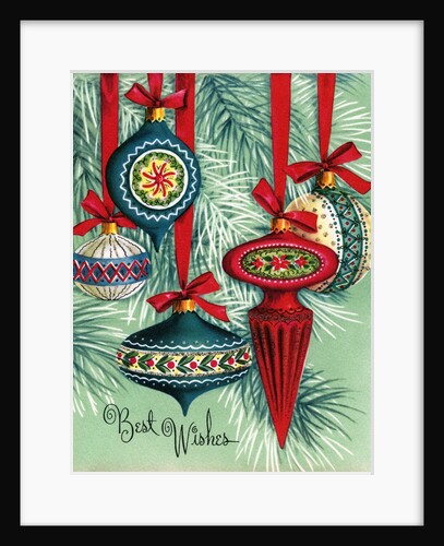 Vintage Illustration of Five Christmas Tree Ornaments by Anonymous
