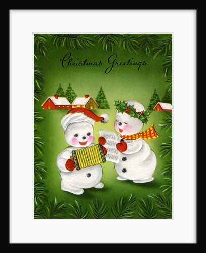 Vintage Illustration of Christmas Snowman Couple by Anonymous