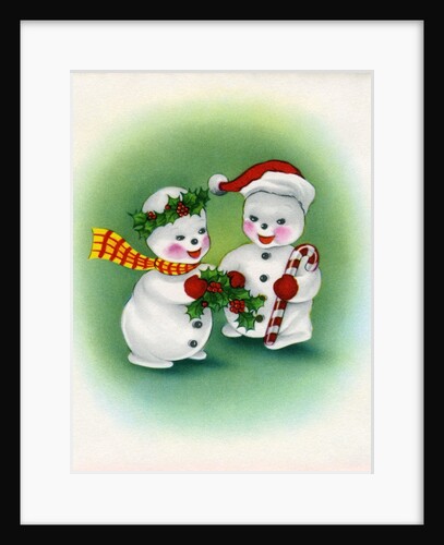 Vintage Illustration of Christmas Snowman Couple by Anonymous