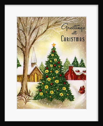Vintage Illustration of Christmas Tree in a Town Square by Anonymous