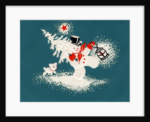 Vintage Illustration of Christmas Snowman with Tree by Anonymous