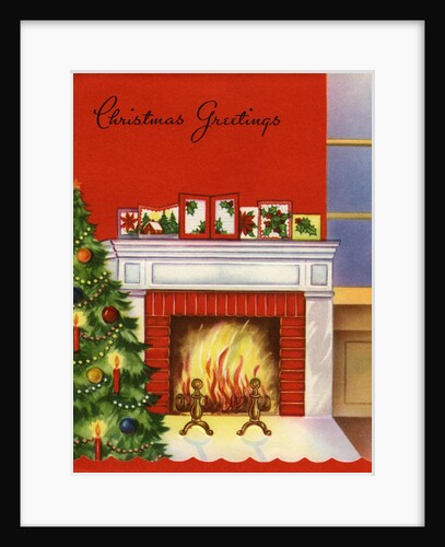 Vintage Illustration of Christmas Tree by Fireplace by Anonymous