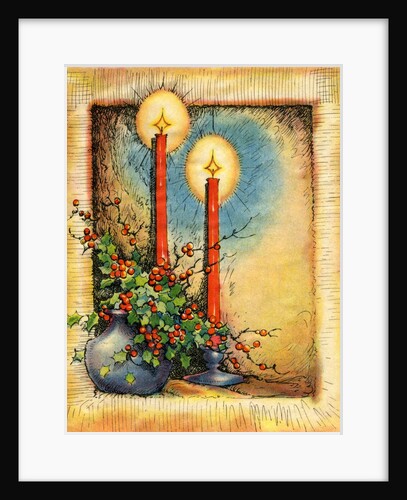 Vintage Illustration of Christmas Candles with Holly by Anonymous