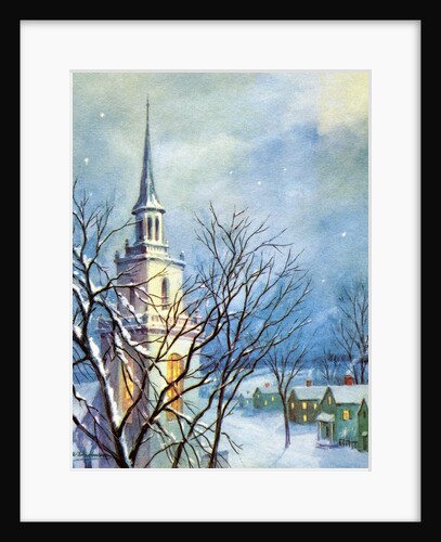Church Steeple and Small Town at Christmas by Anonymous
