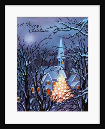 Vintage Illustration of Christmas Tree in a Town Square by Anonymous
