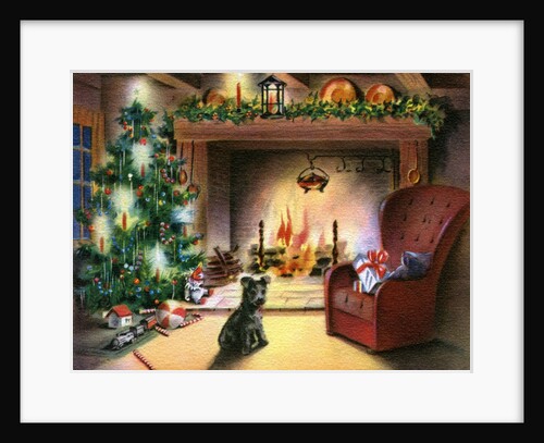 Vintage Illustration of Christmas Tree by Fireplace by Anonymous