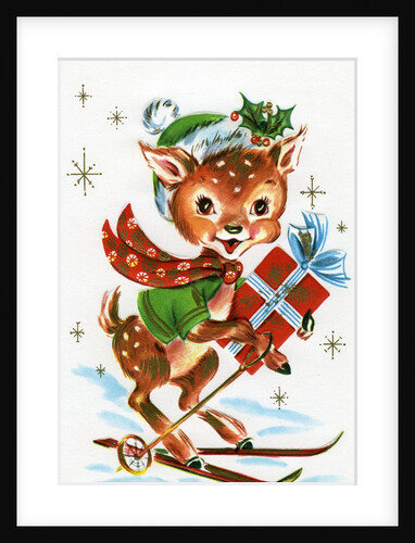 Vintage Illustration of a Christmas Reindeer on Skiis by Anonymous