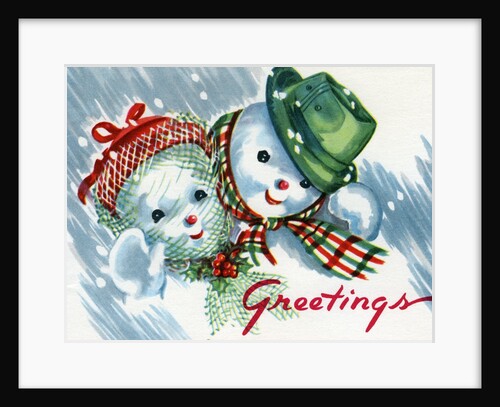 Vintage Illustration of Christmas Snowman Couple by Anonymous