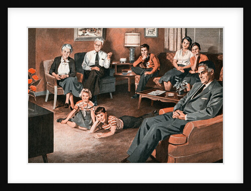 Three Generations of a Family Watching Television by Anonymous