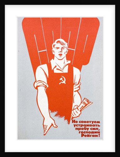 Soviet worker clutching a copy of Pravda and wearing hammer and sickle dungarees by Anonymous
