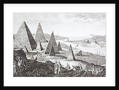 Gizeh, the Nile and Pyramids in a fanciful 18th century engraving by Anonymous
