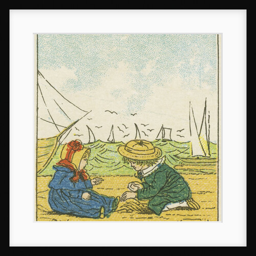 Boy and girl playing in the sand at the beach by Anonymous
