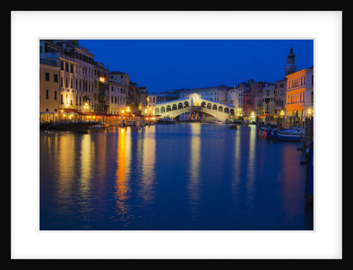 Grand Canal with View of Rialto Bridge with Evening Blue light and Lights by Anonymous
