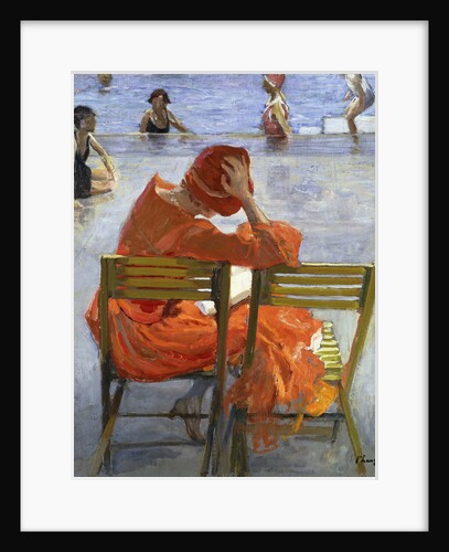 Girl in a Red Dress, Seated by a Swimming Pool by John Lavery