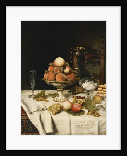 Peaches in a Dresden Tazza, Grapes, Apples, Hazelnuts and Biscuits by Jules Larcher