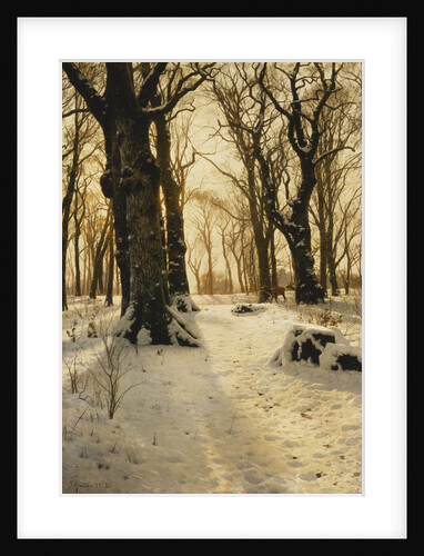 A Wooded Winter Landscape with Deer by Peder Monsted