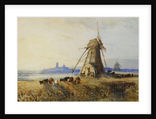A Distant View of Ely with Windmills at Sunset by Thomas Lound