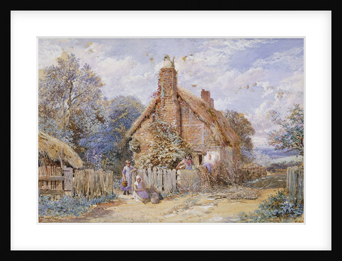 Children by a Thatched Cottage at Chiddingfold by Myles Birket Foster