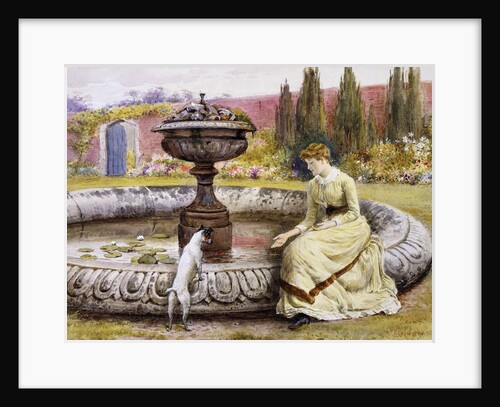 A Lady and a Dog Beside an Ornamental Pool by George Goodwin Kilburne