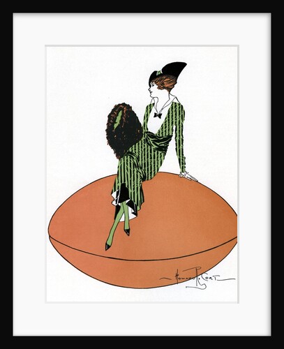 Vintage Illustration of Flapper Sitting on Giant Football by Anonymous