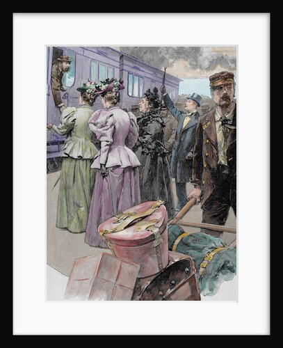 Platform at a railway station in late 19th century by Anonymous