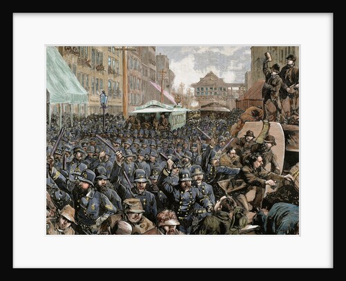 Police officers dispersing the strike of employees of Streetcar in New York, 1886 by Anonymous