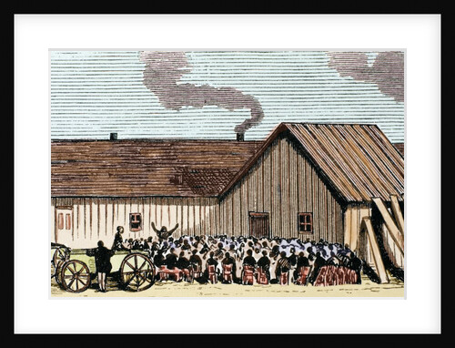 Mennonite religious service outside the hut by Anonymous