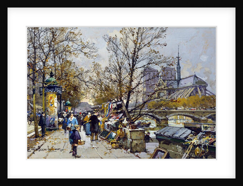 The Rive Gauche, Paris with Notre Dame Beyond by Eugene Galien-Laloue