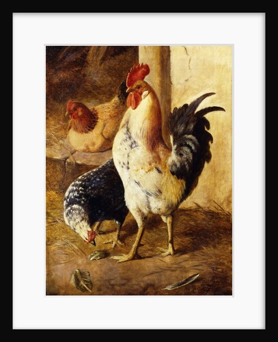 A Cockerel and Chickens in a Farmyard by Federico Jimenez Fernandez