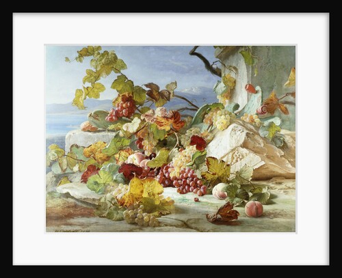 Peaches and Grapes in a Rocky Landscape by Theude Gronland