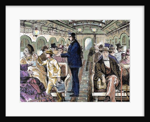 Old railroad car. Inside view with passengers. United States by Anonymous