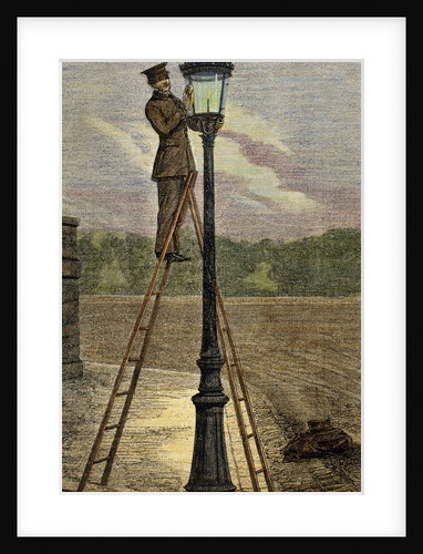 Lamplighter cleaning an old lamppost by Anonymous